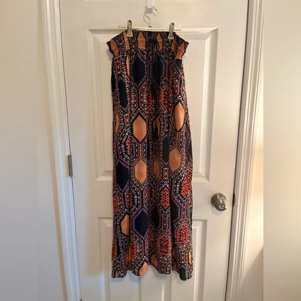 Anthropologie Maeve Geometric Maxi Skirt - Coral and Navy